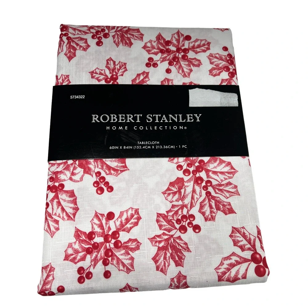 Fabric Tablecloth Christmas Robert Stanley Holly Pattern 60